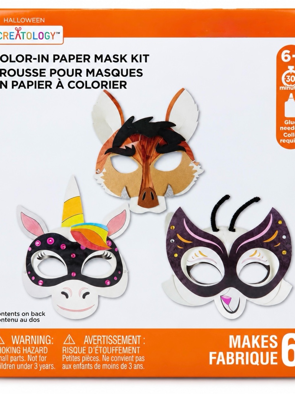 Creatology Halloween Color-In Paper Mask Craft Kit – Makes 6, Ages 6+ New